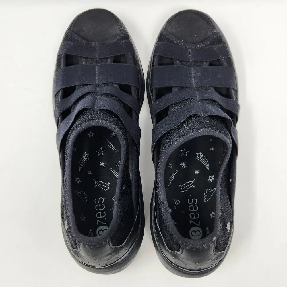 BZees Frill Slip On Sandal Sneaker Women 11 M Black Peep Toe
